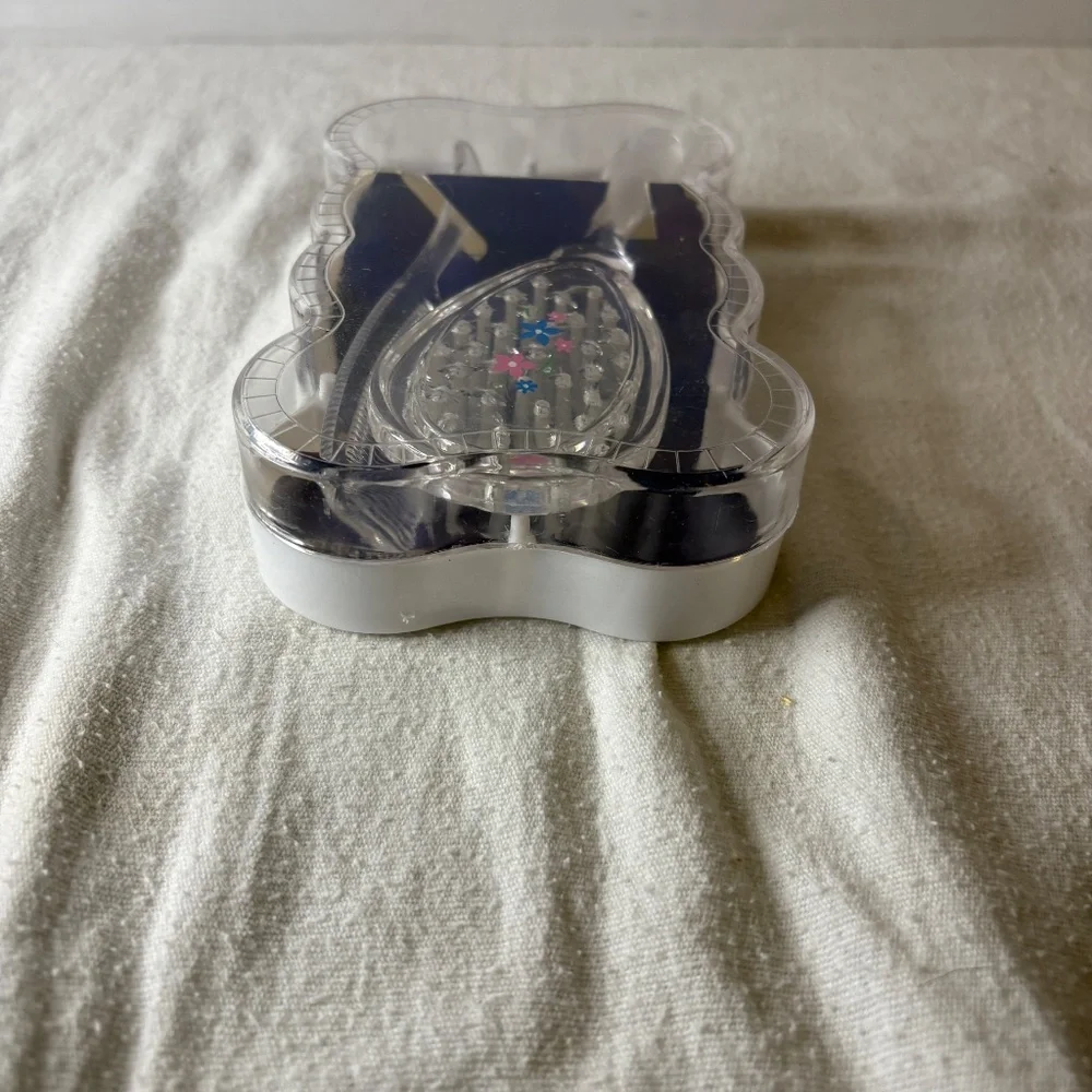 Vtg Sanitoy Childs Hairbrush & Comb Set Clear Pink/Blue Flower Orig Plastic Case